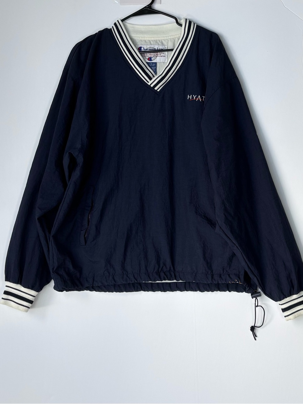 Champion Navy V-Neck Pullover with White Striped Trim